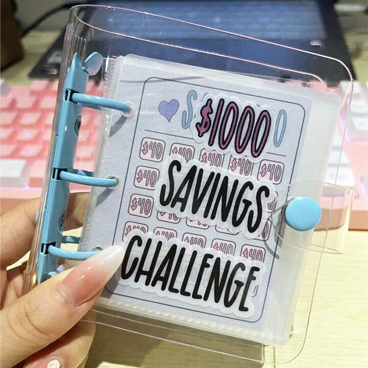 Money Saving Binder – $1000 Challenge Organizer with Clear Cover