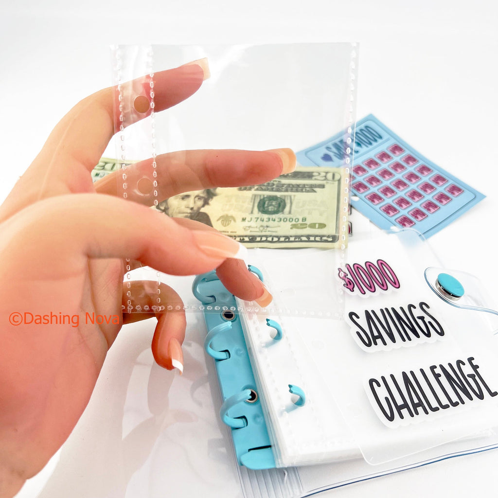 Money Saving Binder – $1000 Challenge Organizer with Clear Cover