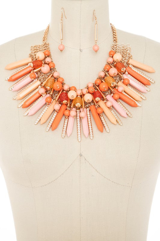 Statement Necklace Set with Mix Beads and Crystal Bars – Trendy Fashion Jewelry