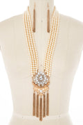 Statement Pearl Chain Necklace Set with Tassels – Trendy Fashion Jewelry