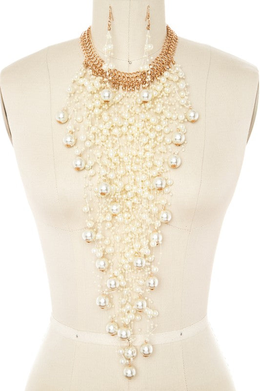 Statement Necklace Set Zillion Pearls Stylish Elegant Fashion Jewelry