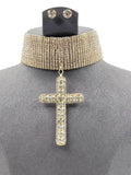 Choker Necklace Set with Rhinestone Cross Pendant – Trendy Statement Jewelry