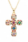 Mix CZ Stone Cross Pendant Necklace
