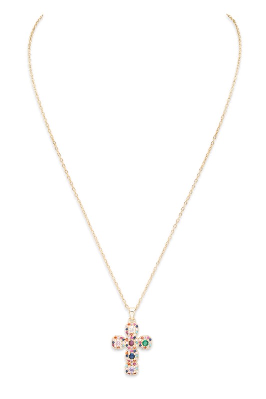 Mix CZ Stone Cross Pendant Necklace
