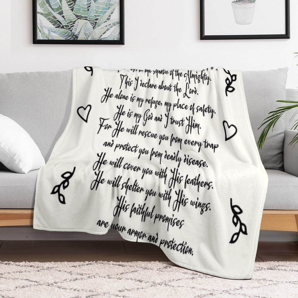 Psalm 91  Christian Inspirational Bible Verse Decorative Handwriting Plush Throw Blanket