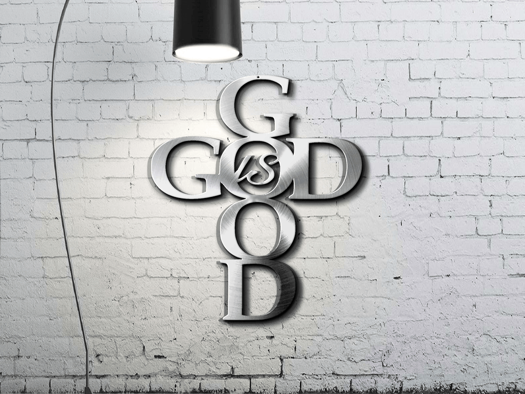 Christian Cross Metal Wall Art - God is Good Religious Faith Decor
