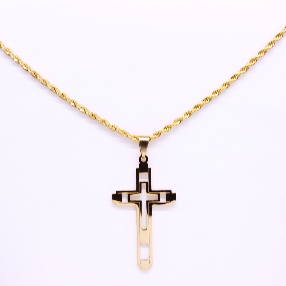 Cross Steel Choker Necklace - Gold & Silver