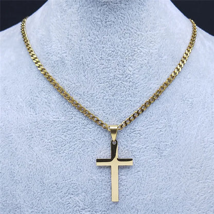 Gold Stainless Steel Cross Pendant Necklace | Hip Hop Jesus Chain Jewelry for Men Women