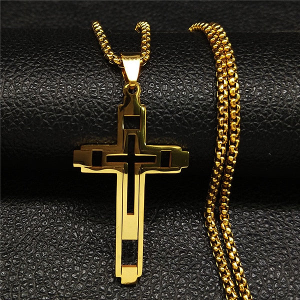 Cross Steel Choker Necklace - Gold & Silver