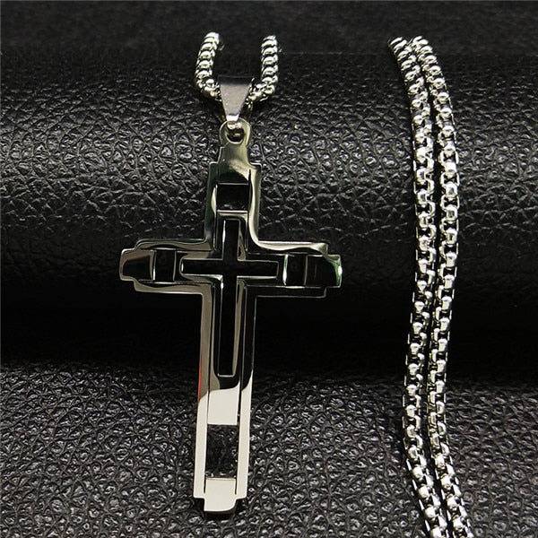 Cross Steel Choker Necklace - Gold & Silver
