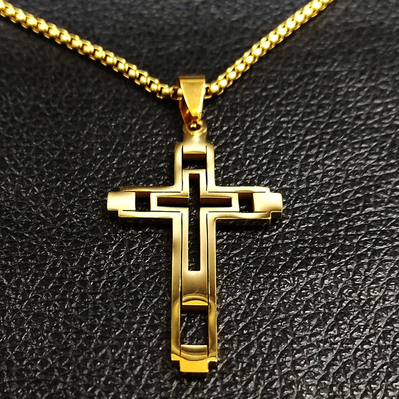 Cross Steel Choker Necklace - Gold & Silver