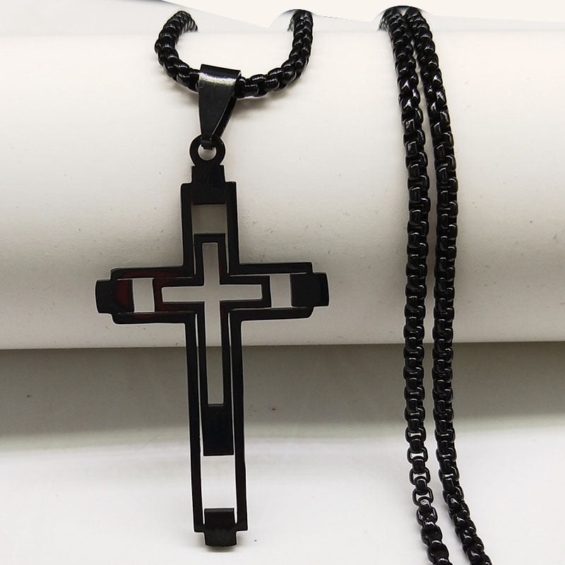 Cross Steel Choker Necklace - Gold & Silver