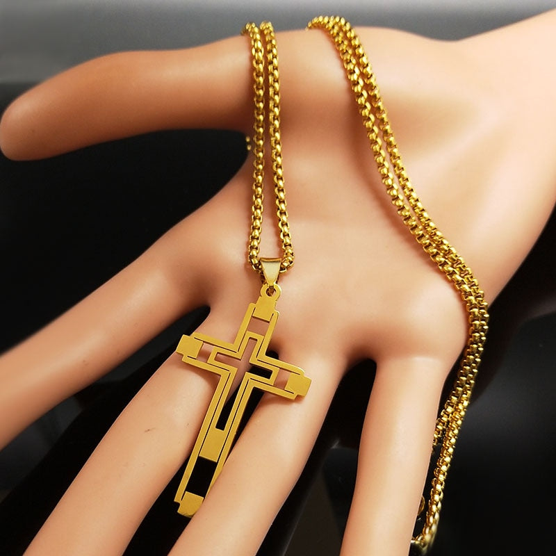 Cross Steel Choker Necklace - Gold & Silver