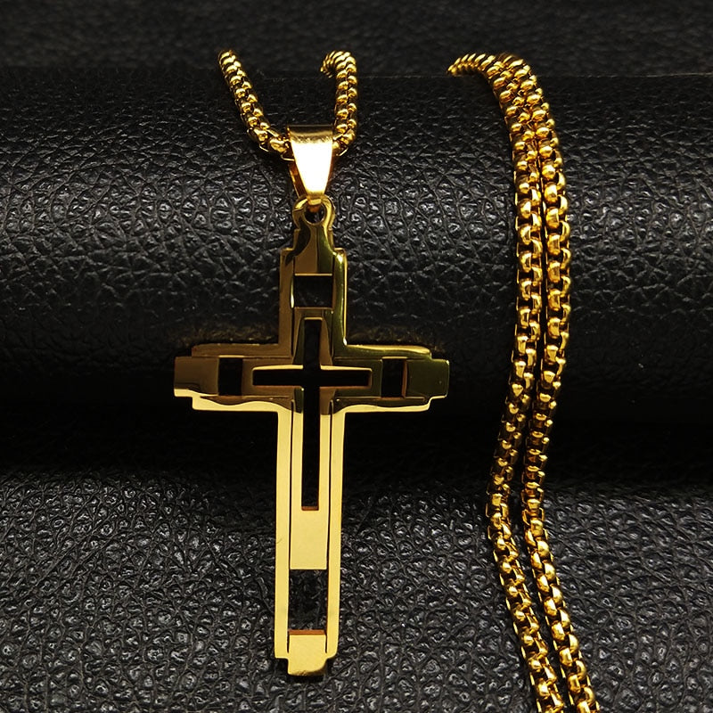 Cross Steel Choker Necklace - Gold & Silver
