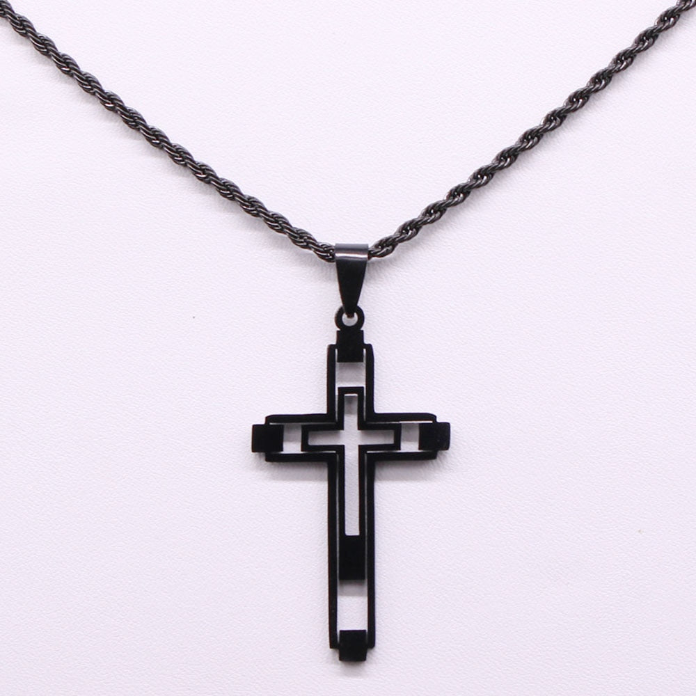 Cross Steel Choker Necklace - Gold & Silver