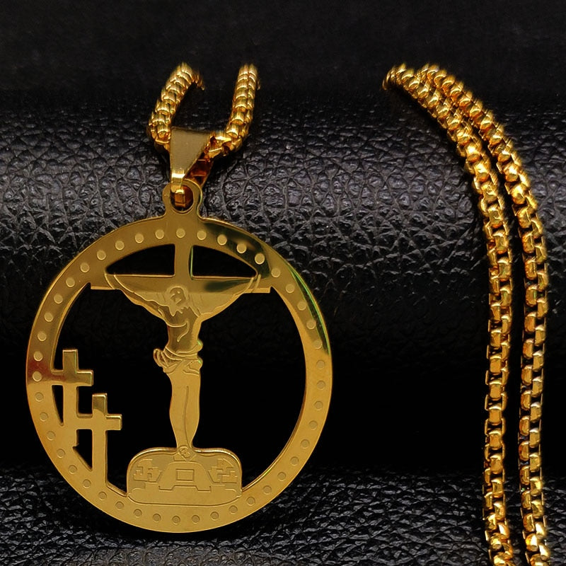 Cross Steel Choker Necklace - Gold & Silver