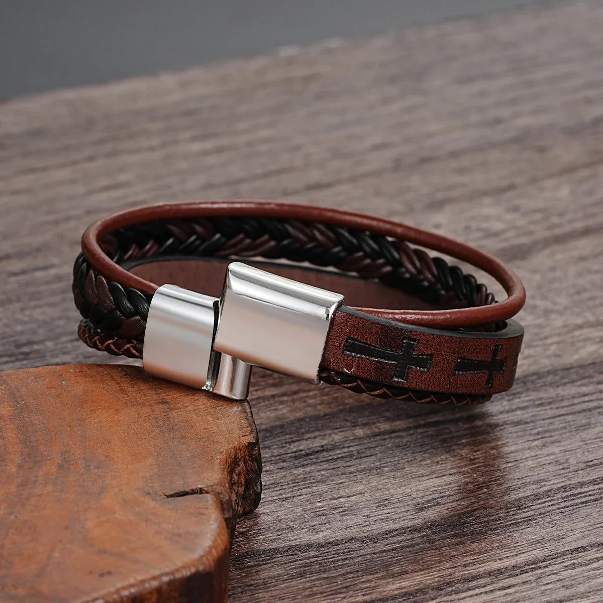 Cross Leather Rope Bracelet - Men's Vintage Style