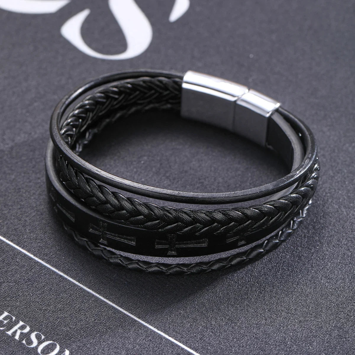 Cross Leather Rope Bracelet - Men's Vintage Style