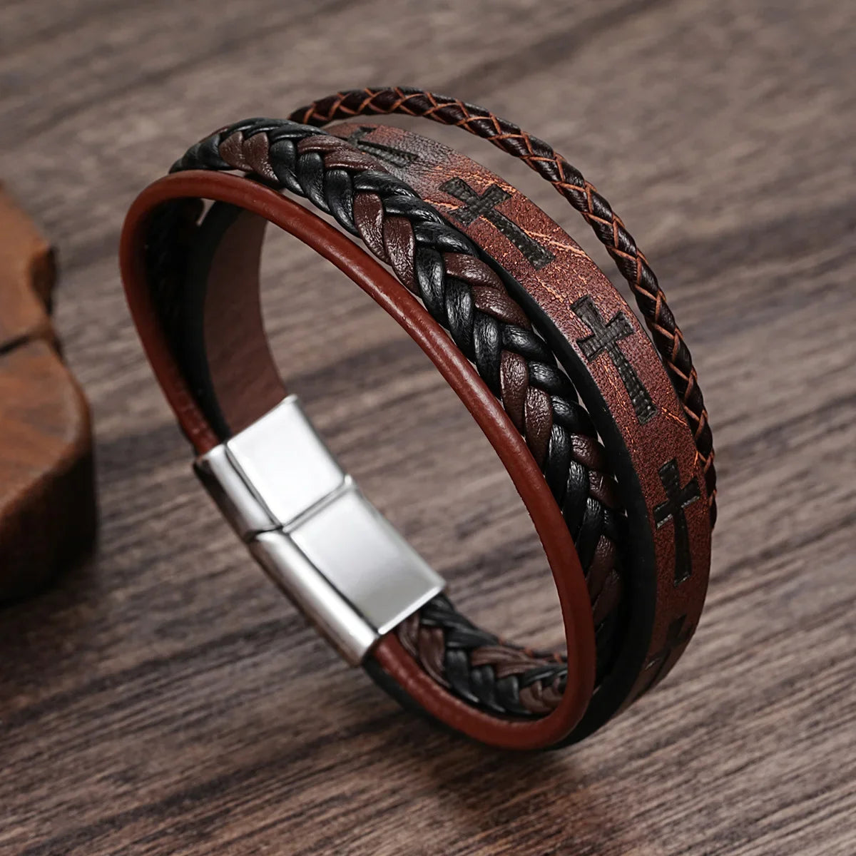 Cross Leather Rope Bracelet - Men's Vintage Style