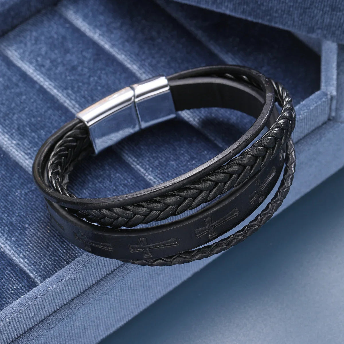 Cross Leather Rope Bracelet - Men's Vintage Style