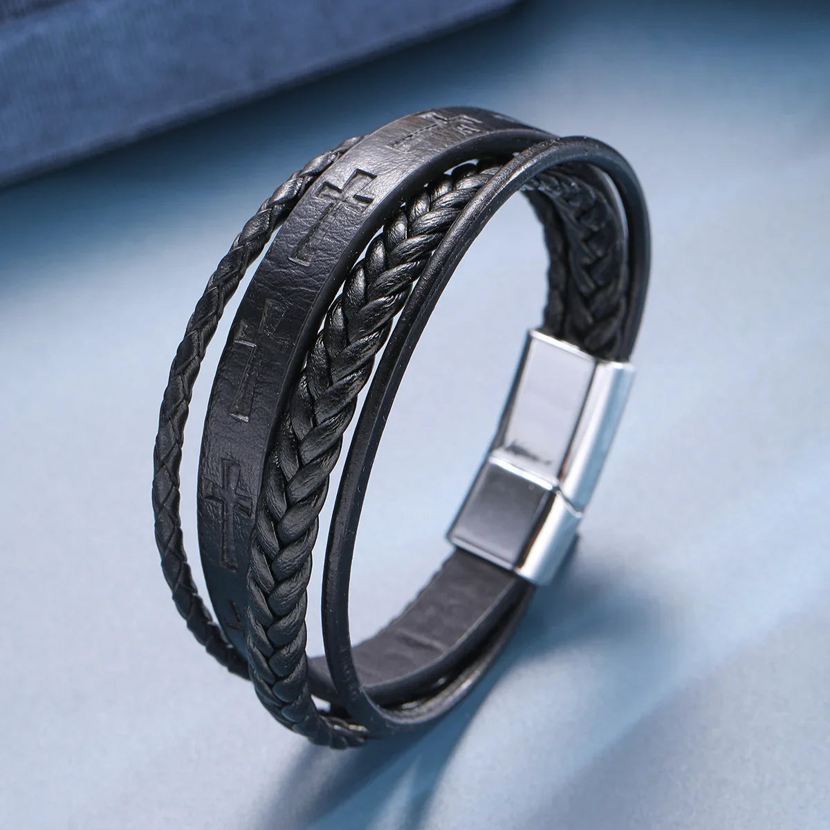 Cross Leather Rope Bracelet - Men's Vintage Style