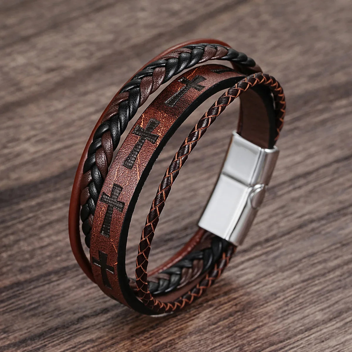 Cross Leather Rope Bracelet - Men's Vintage Style