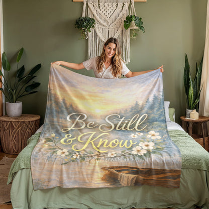 Be Still and Know Christian Blanket – Psalm 46:10 Faith Comfort Coral Fleece Blanket