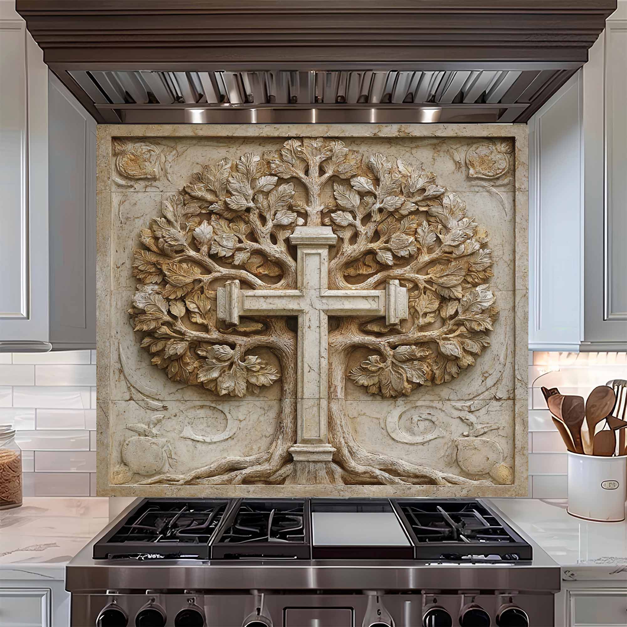 Faith Root Tempered Glass Backsplash – Tree of Life Kitchen Backsplash