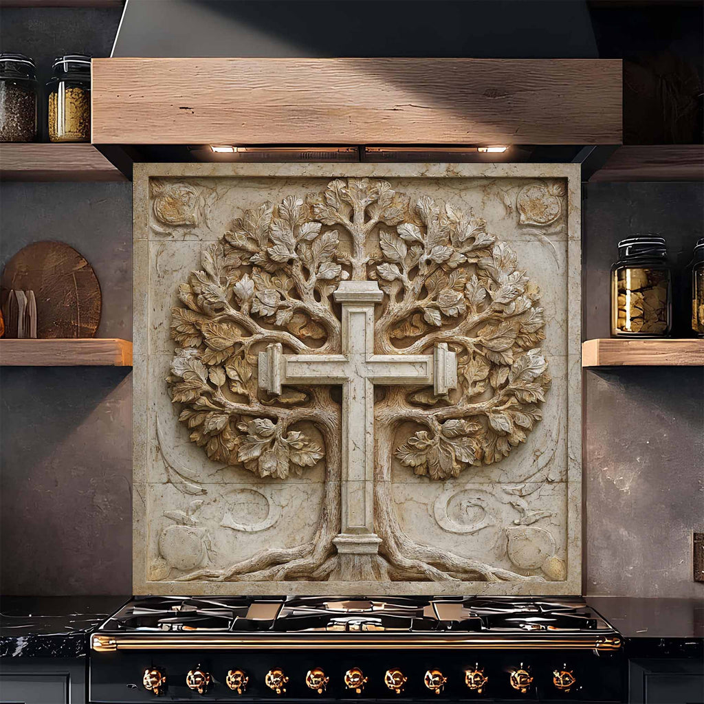 Faith Root Tempered Glass Backsplash – Tree of Life Kitchen Backsplash