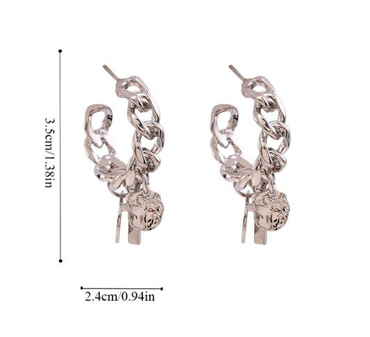 Silver Curb Chain Hoop Cross Earrings Modern Design for Women Girls Cross of Jesus Christian Jewelry jewellery