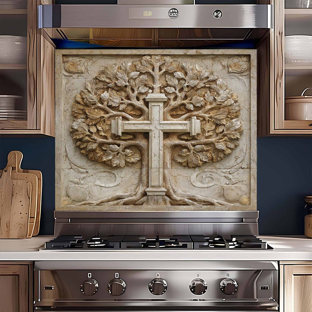 Faith Root Tempered Glass Backsplash – Tree of Life Kitchen Backsplash