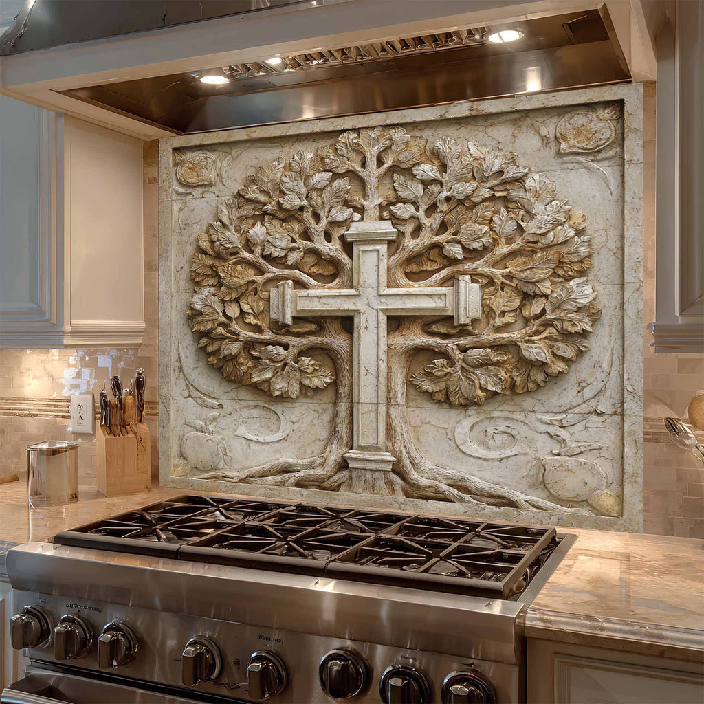Faith Root Tempered Glass Backsplash – Tree of Life Kitchen Backsplash